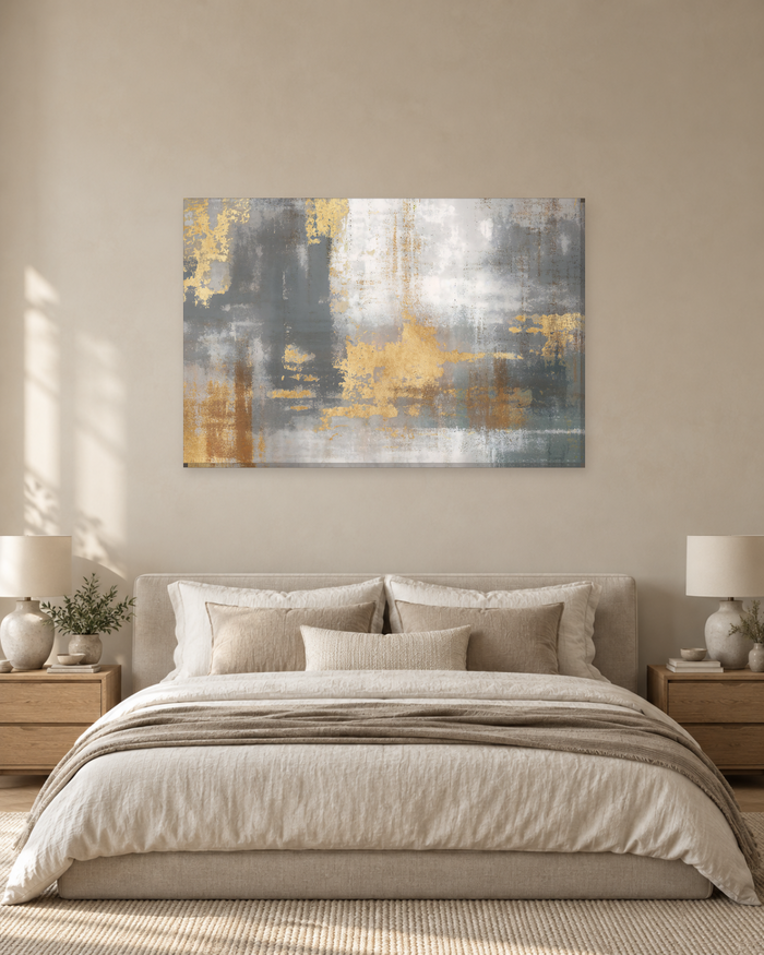 Grey and Gold Distressed Abstract - Textured Canvas Wall Art - Gallery Canvas - 38mm / 48 x 32 / Unframed preview