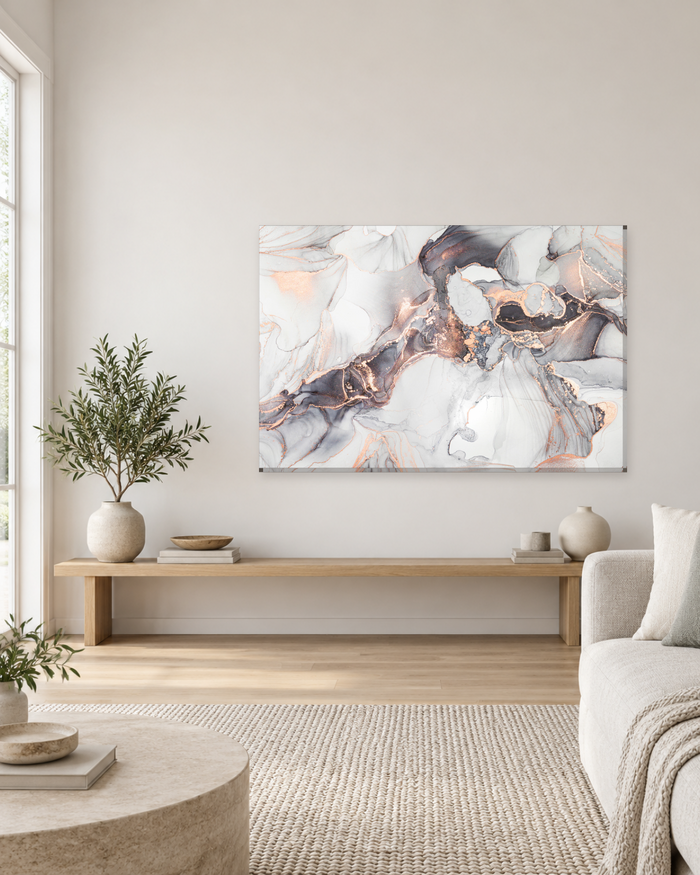Grey and Rose Gold Marble - Soft Abstract Canvas Wall Art - Gallery Canvas - 38mm / 48 x 32 / Unframed preview