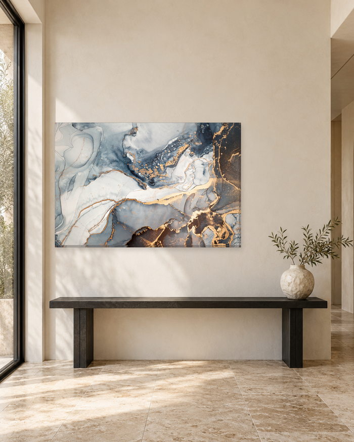 Soft Grey, Navy and Copper Marble - Abstract Canvas Wall Art - Gallery Canvas - 38mm / 48 x 32 / Unframed preview