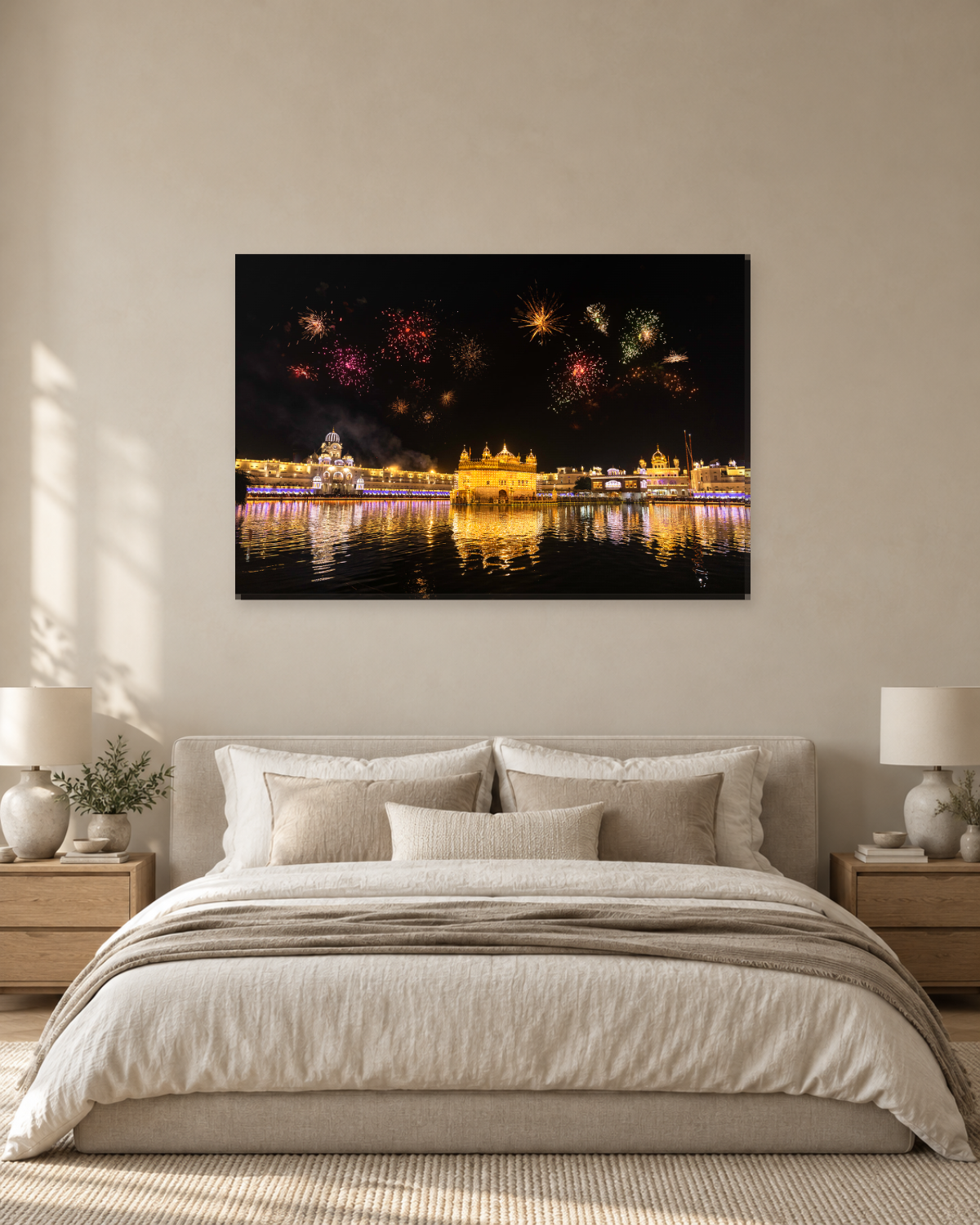 Golden Temple Amritsar at Night with Fireworks - Sikh Canvas Wall Art - Gallery Canvas - 38mm / 48 x 32 / Unframed preview