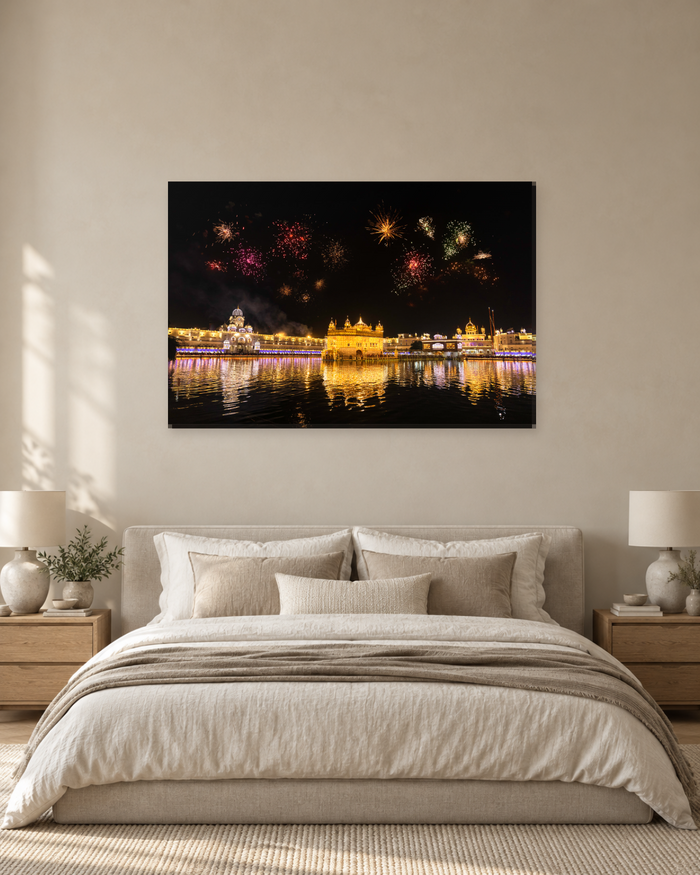 Golden Temple Amritsar at Night with Fireworks - Sikh Canvas Wall Art - Gallery Canvas - 38mm / 48 x 32 / Unframed preview