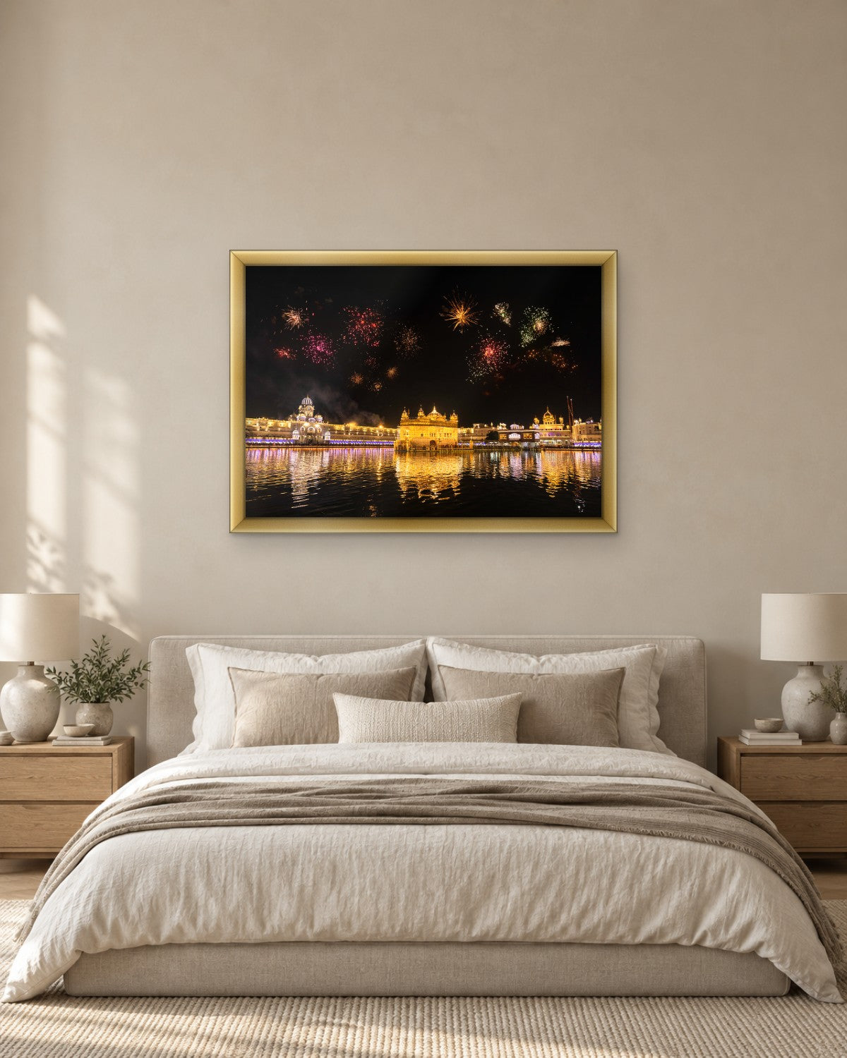 Golden Temple Amritsar at Night with Fireworks - Sikh Canvas Wall Art - Gallery Canvas - 38mm / 48 x 32 / Unframed preview