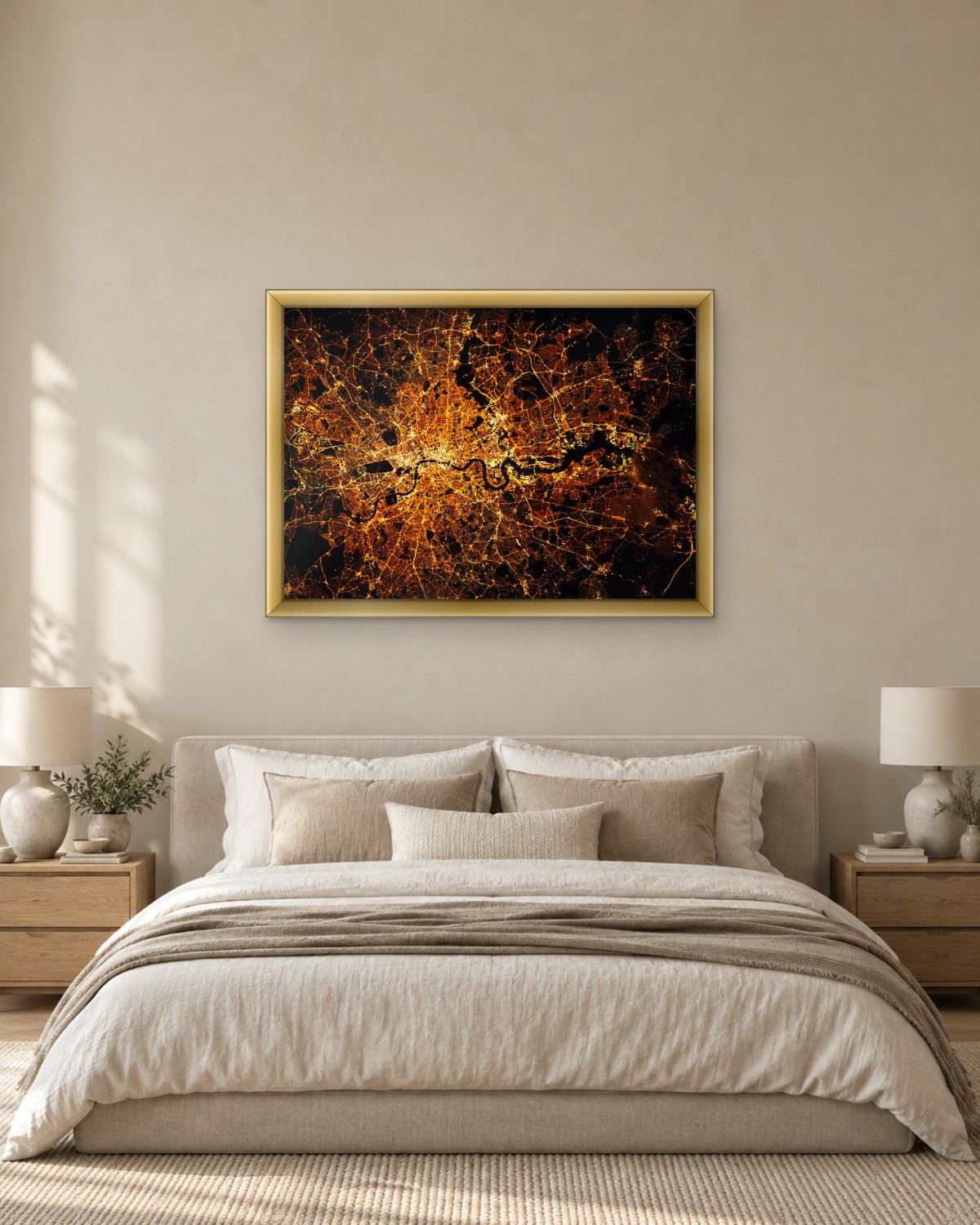 London City Lights at Night from Above - Satellite Map Canvas Wall Art - Gallery Canvas - 38mm / 48 x 32 / Unframed preview