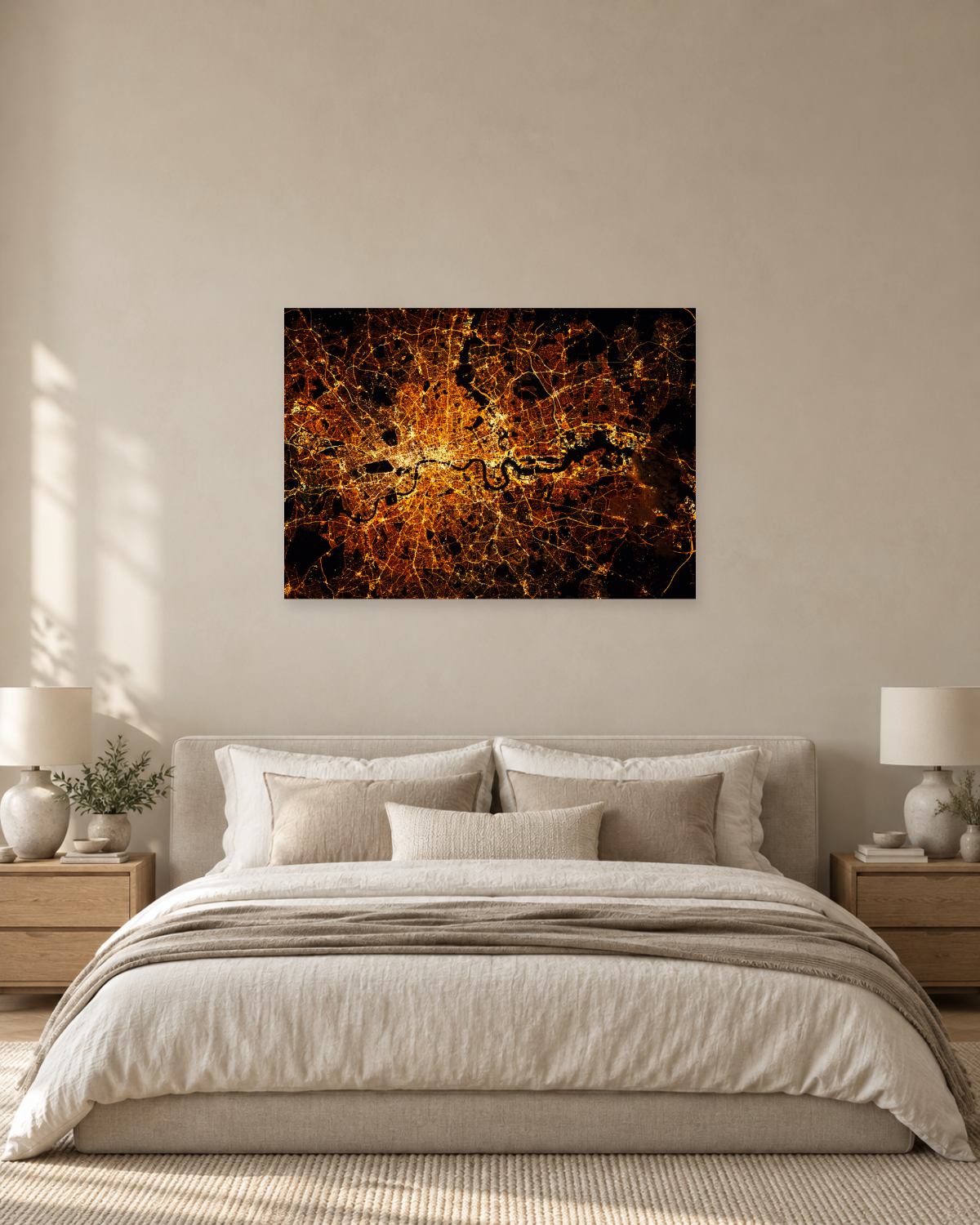 London City Lights at Night from Above - Satellite Map Canvas Wall Art - Gallery Canvas - 38mm / 48 x 32 / Unframed preview