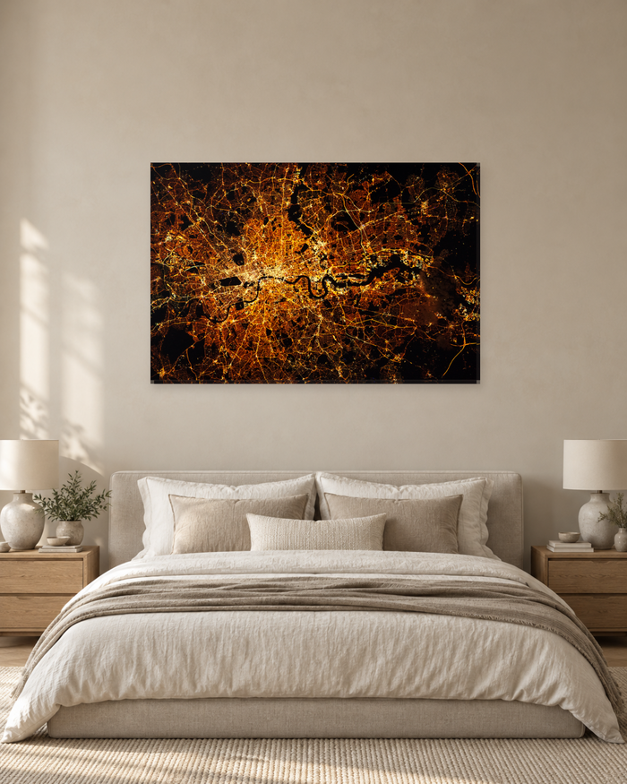 London City Lights at Night from Above - Satellite Map Canvas Wall Art - Gallery Canvas - 38mm / 48 x 32 / Unframed preview