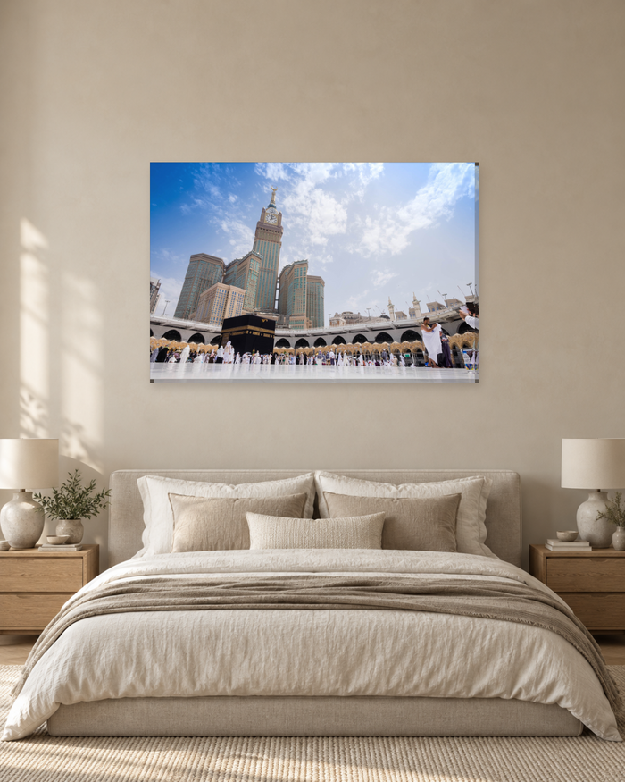 Kaaba and Makkah Clock Tower - Pilgrims at Masjid al-Haram Canvas Wall Art - Gallery Canvas - 38mm / 48 x 32 / Unframed preview
