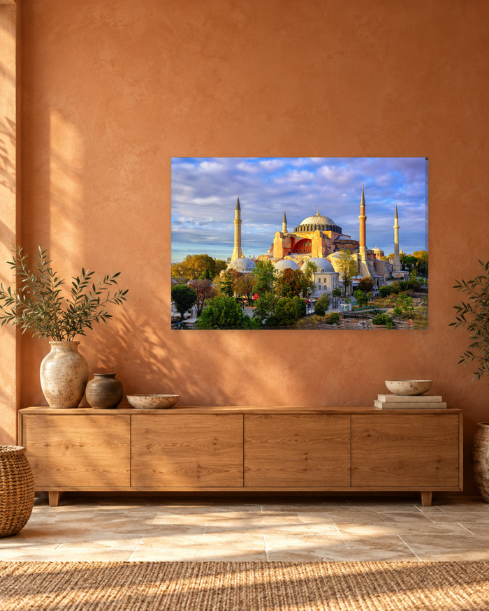 Hagia Sophia at Sunset Under a Cloudy Sky - Istanbul Mosque Canvas Wall Art - Gallery Canvas - 38mm / 48 x 32 / Unframed preview