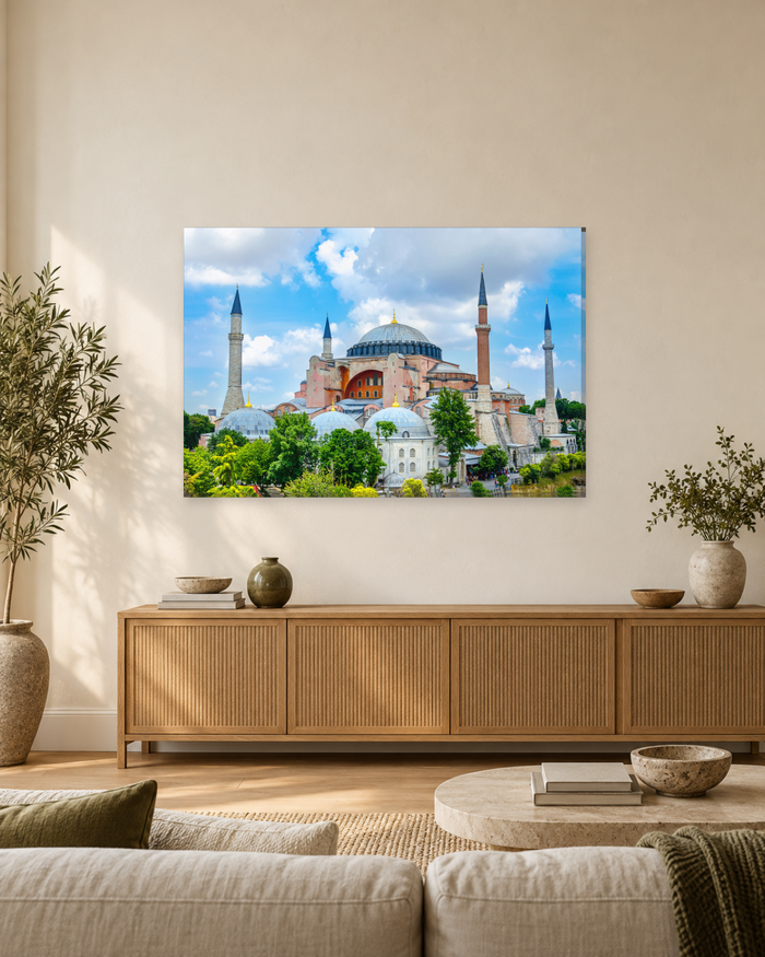 Hagia Sophia on a Sunny Day - Blue Sky and Minarets Istanbul Canvas Wall Art - Gallery Canvas - 38mm / 48 x 32 / Unframed preview