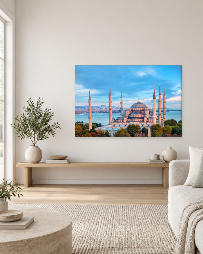 Blue Mosque at Sunset - Sultan Ahmed Mosque Istanbul Canvas Wall Art - Gallery Canvas - 38mm / 48 x 32 / Unframed preview