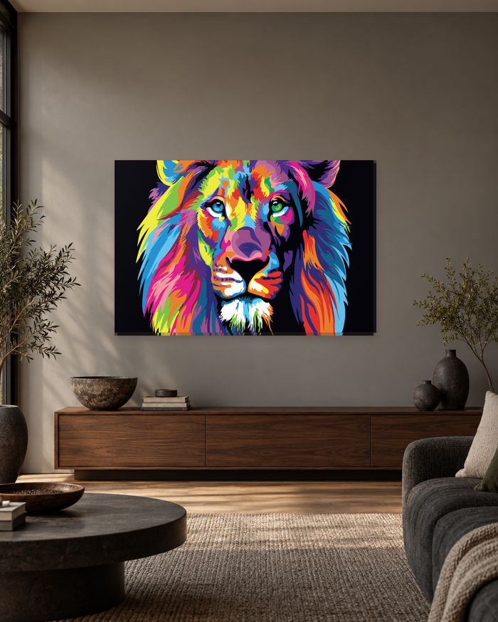 Abstract Colourful Lion Canvas Wall Art - Rainbow Animal Art - Gallery Canvas - 38mm / 48 x 32 / Unframed preview