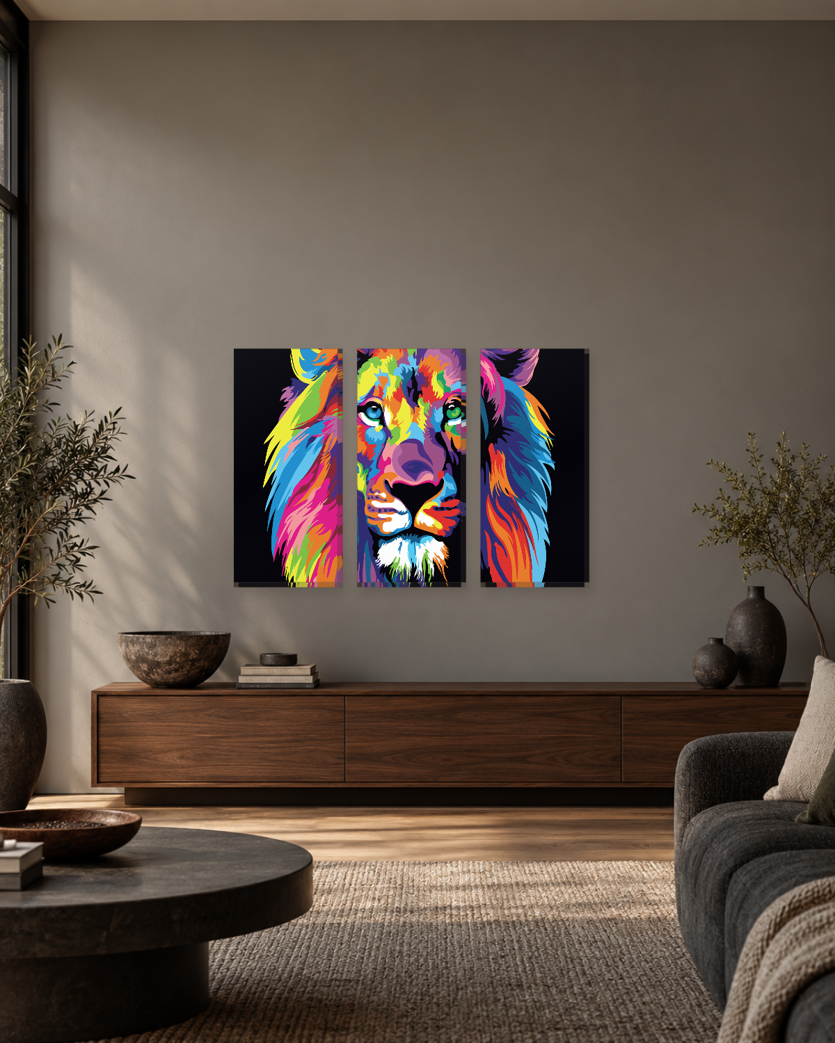 Abstract Colourful Lion Canvas Wall Art - Rainbow Animal Art - Gallery Canvas - 38mm / 48 x 32 / Unframed preview