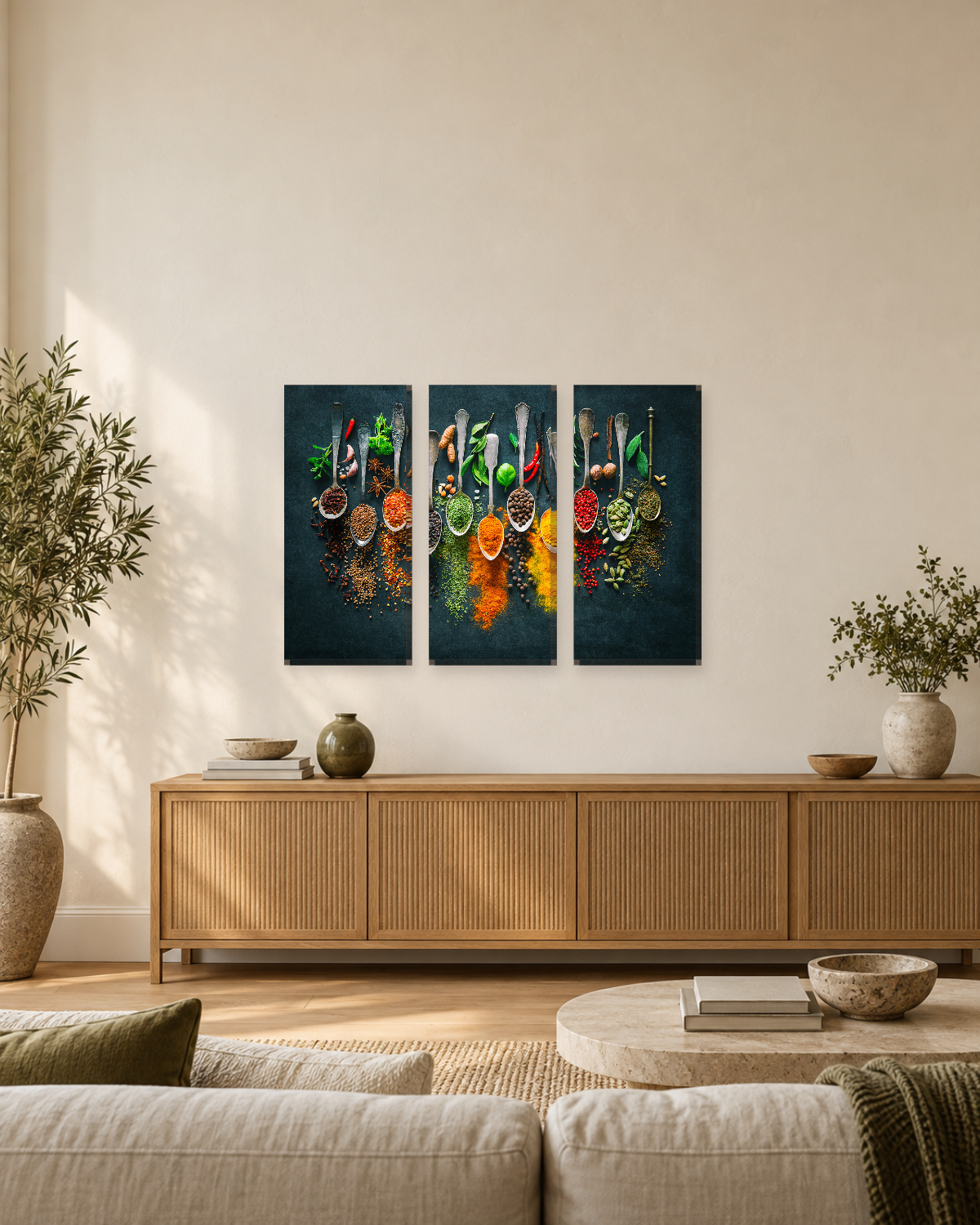 Herbs and Spices on Vintage Spoons - Dark Kitchen Canvas Wall Art - Gallery Canvas - 38mm / 48 x 32 / Unframed preview