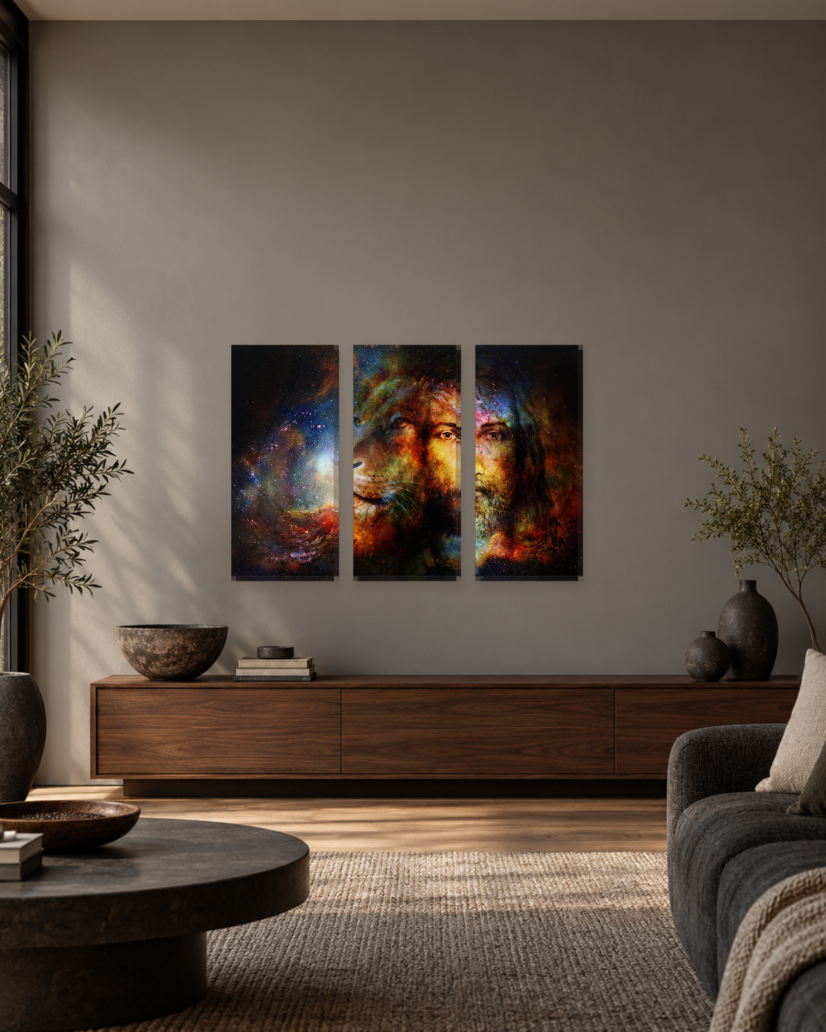 Jesus and Lion in Galaxy Canvas Wall Art - Cosmic Christian Art - Gallery Canvas - 38mm / 48 x 32 / Unframed preview
