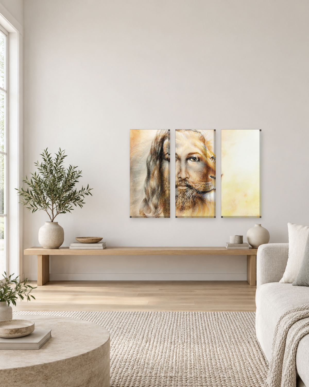 Jesus and Lion of Judah Canvas Wall Art - Sepia Portrait Christian Art - Gallery Canvas - 38mm / 48 x 32 / Unframed preview