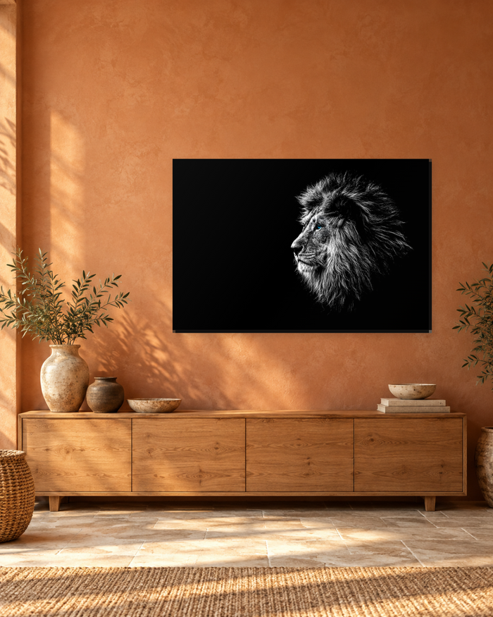 Black and White Lion Profile Canvas Wall Art - Monochrome Animal Art - Gallery Canvas - 38mm / 48 x 32 / Unframed preview