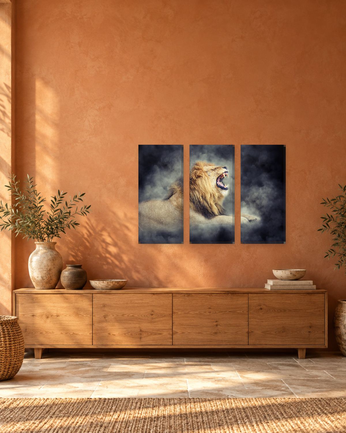 Roaring Lion in Smoke Canvas Wall Art - Golden Lion Animal Art - Gallery Canvas - 38mm / 48 x 32 / Unframed preview