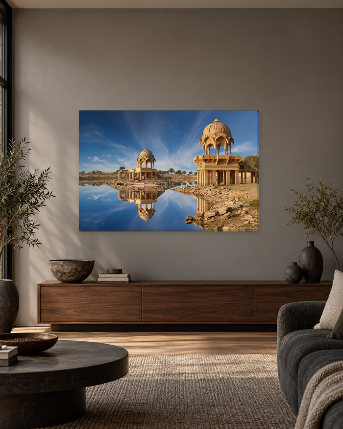 Gadisar Lake Jaisalmer Temple - Rajasthan India Canvas Wall Art - Gallery Canvas - 38mm / 48 x 32 / Unframed preview