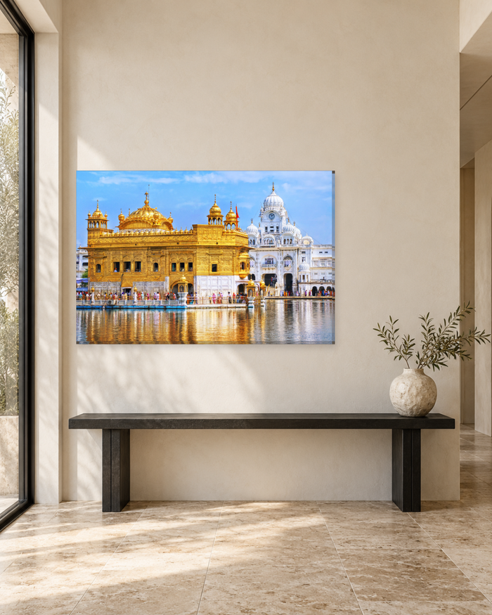 Golden Temple Amritsar in Daylight - Gold and White Sikh Canvas Wall Art - Gallery Canvas - 38mm / 48 x 32 / Unframed preview