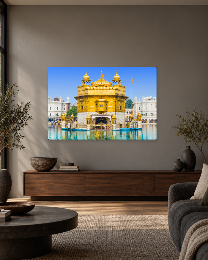 Golden Temple Amritsar Front View - Bright Gold Sikh Canvas Wall Art - Gallery Canvas - 38mm / 48 x 32 / Unframed preview
