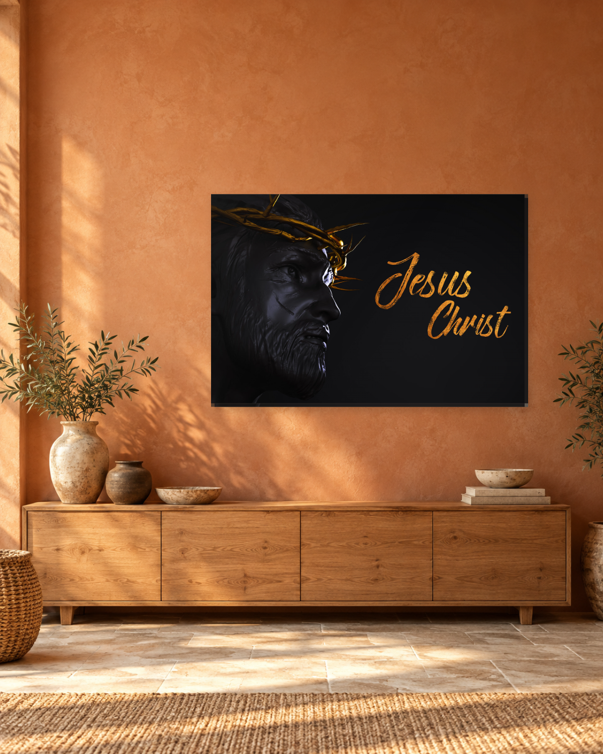 Jesus Christ Crown of Thorns Canvas Wall Art - Black and Gold Christian Art - Gallery Canvas - 38mm / 48 x 32 / Unframed preview