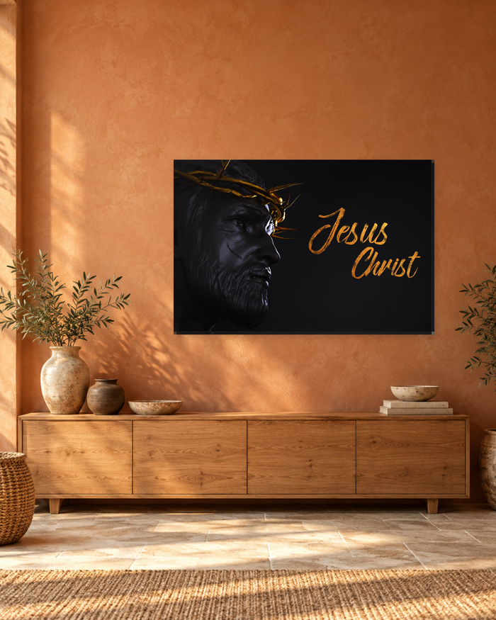 Jesus Christ Crown of Thorns Canvas Wall Art - Black and Gold Christian Art - Gallery Canvas - 38mm / 48 x 32 / Unframed preview