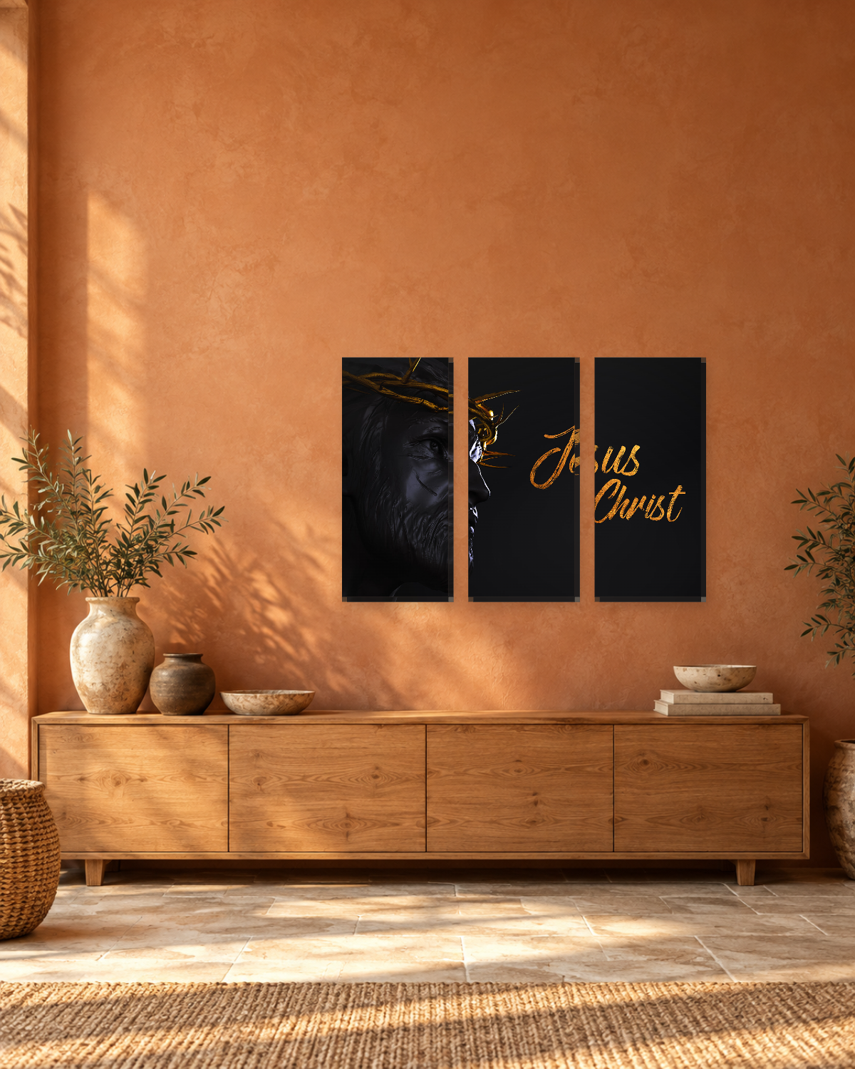 Jesus Christ Crown of Thorns Canvas Wall Art - Black and Gold Christian Art - Gallery Canvas - 38mm / 48 x 32 / Unframed preview