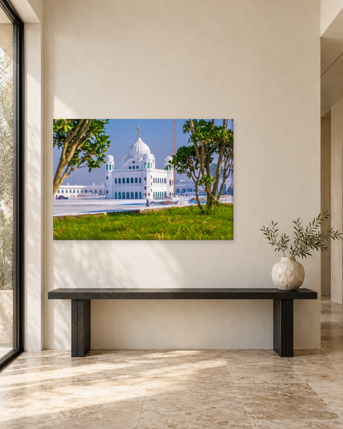 Kartarpur Sahib Gurdwara Pakistan - White Sikh Canvas Wall Art - Gallery Canvas - 38mm / 48 x 32 / Unframed preview