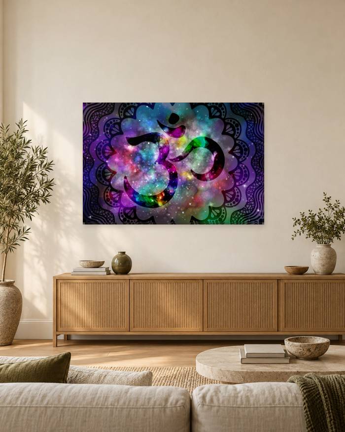 Om Symbol Mandala Canvas Wall Art - Purple Galaxy Hindu Art - Gallery Canvas - 38mm / 48 x 32 / Unframed preview
