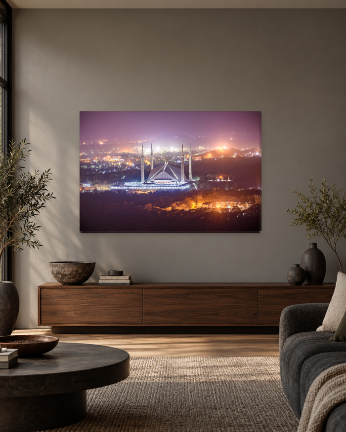 Faisal Mosque Islamabad at Night - Pakistan Canvas Wall Art - Gallery Canvas - 38mm / 48 x 32 / Unframed preview