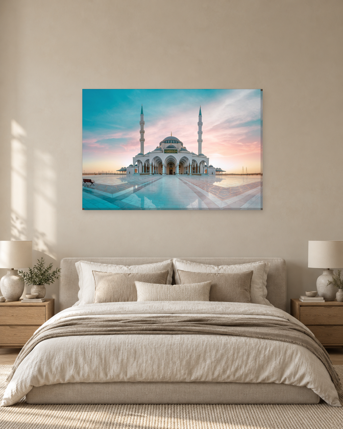 Sharjah Mosque UAE - Pastel Sky Islamic Canvas Wall Art - Gallery Canvas - 38mm / 48 x 32 / Unframed preview
