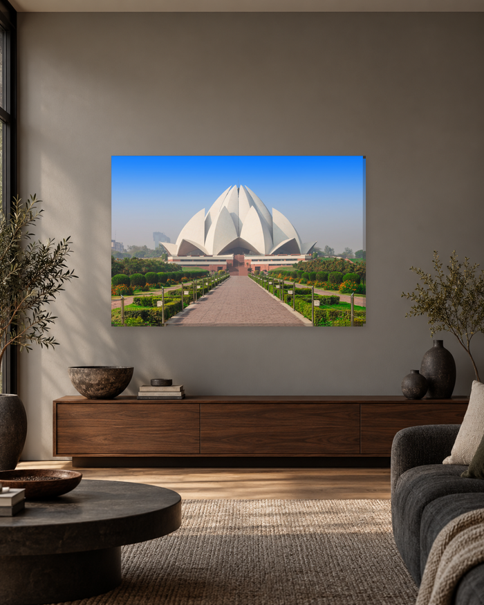 Lotus Temple New Delhi - White Landmark India Canvas Wall Art - Gallery Canvas - 38mm / 48 x 32 / Unframed preview