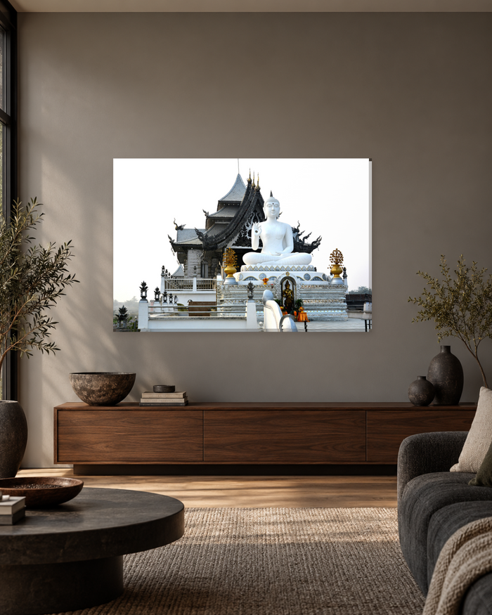 White Buddha Statue Temple Canvas Wall Art - Ornate Buddhist Architecture - Gallery Canvas - 38mm / 48 x 32 / Unframed preview