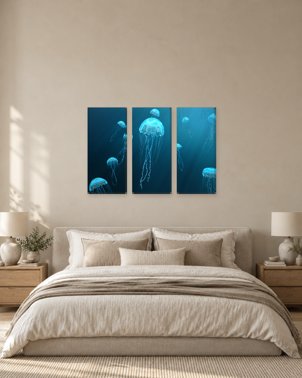 Glowing Blue Jellyfish Canvas Wall Art - Underwater Ocean Animal Art - Gallery Canvas - 38mm / 48 x 32 / Unframed preview