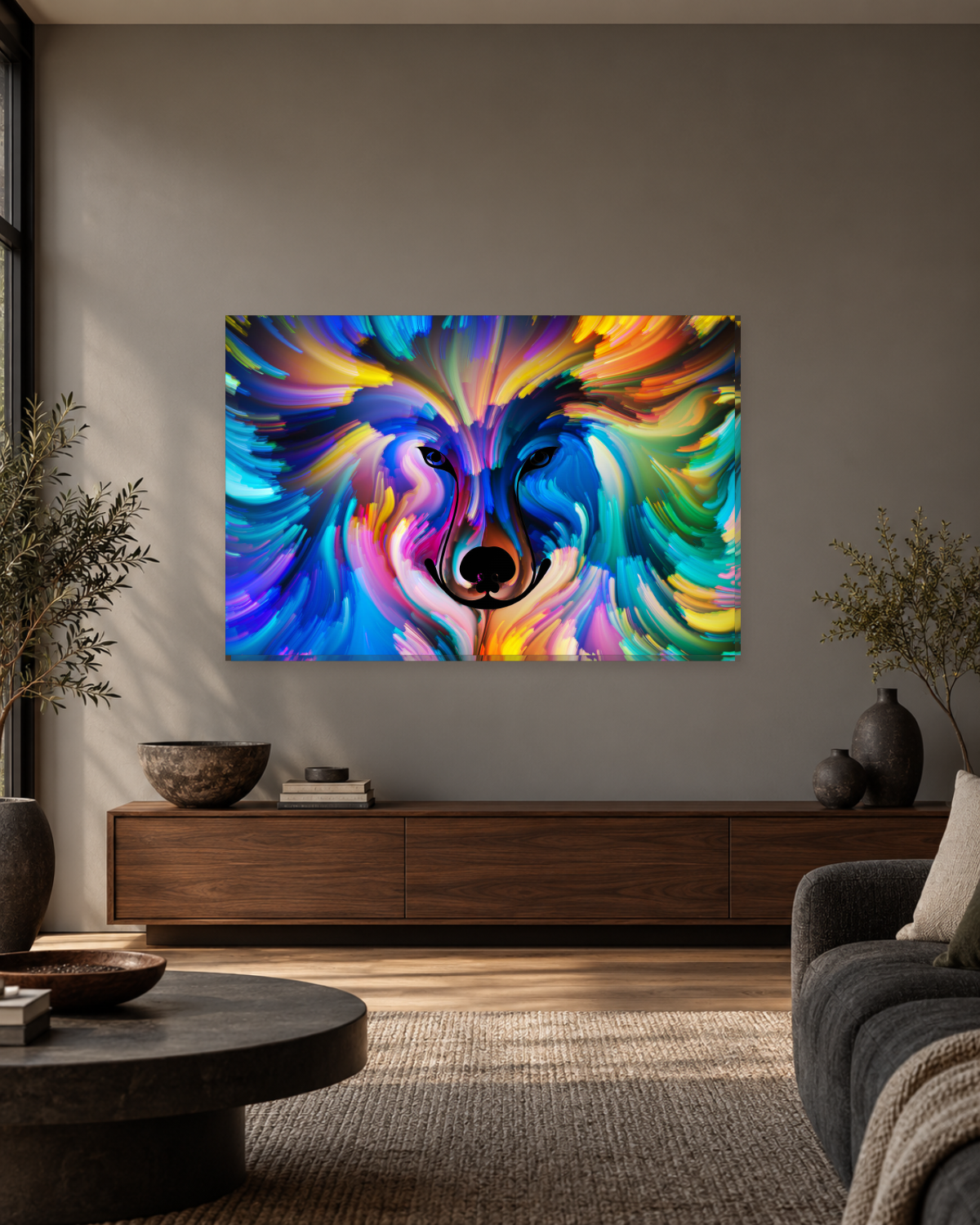 Abstract Colourful Dog Canvas Wall Art - Rainbow Swirl Canine Art - Gallery Canvas - 38mm / 48 x 32 / Unframed preview