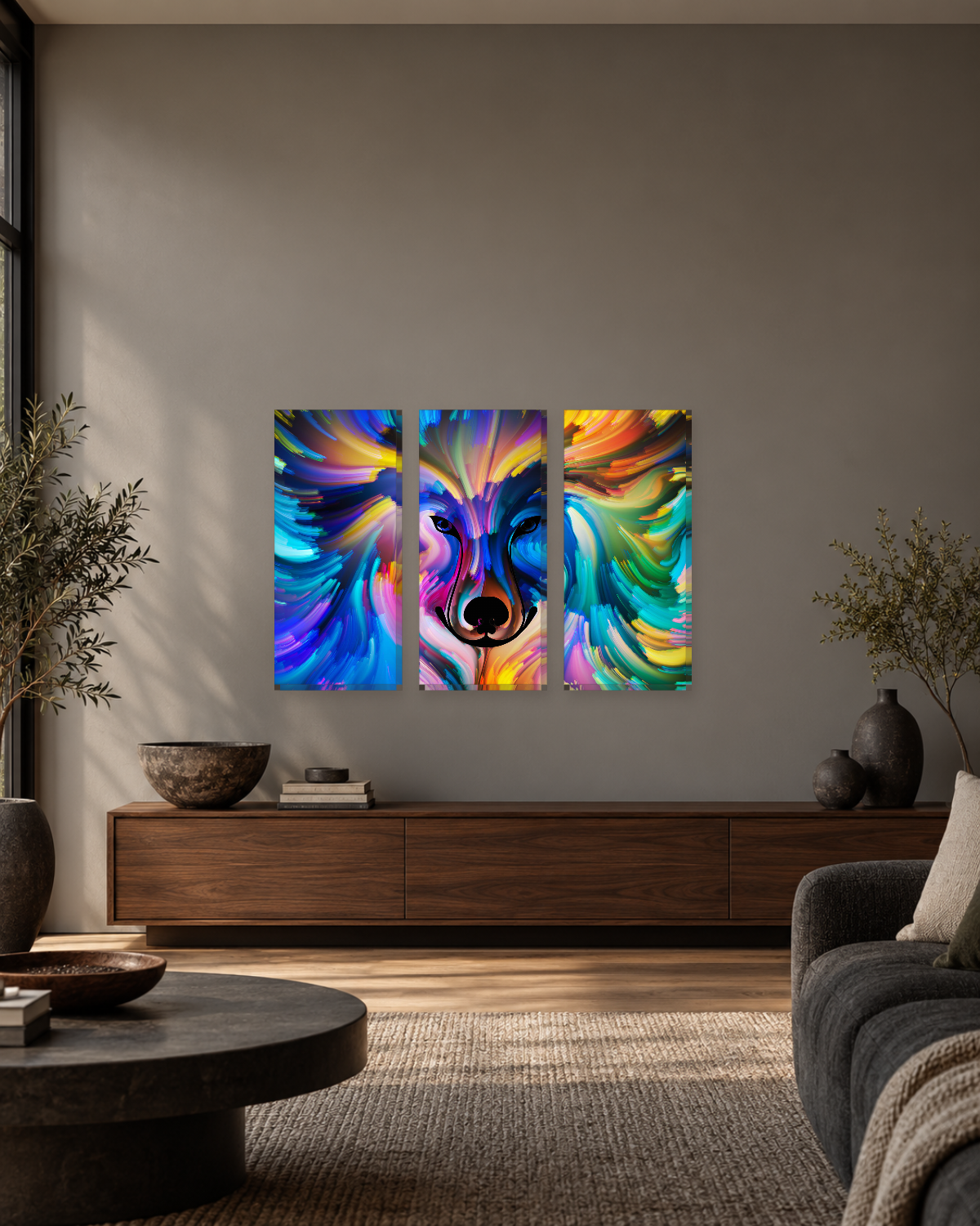 Abstract Colourful Dog Canvas Wall Art - Rainbow Swirl Canine Art - Gallery Canvas - 38mm / 48 x 32 / Unframed preview