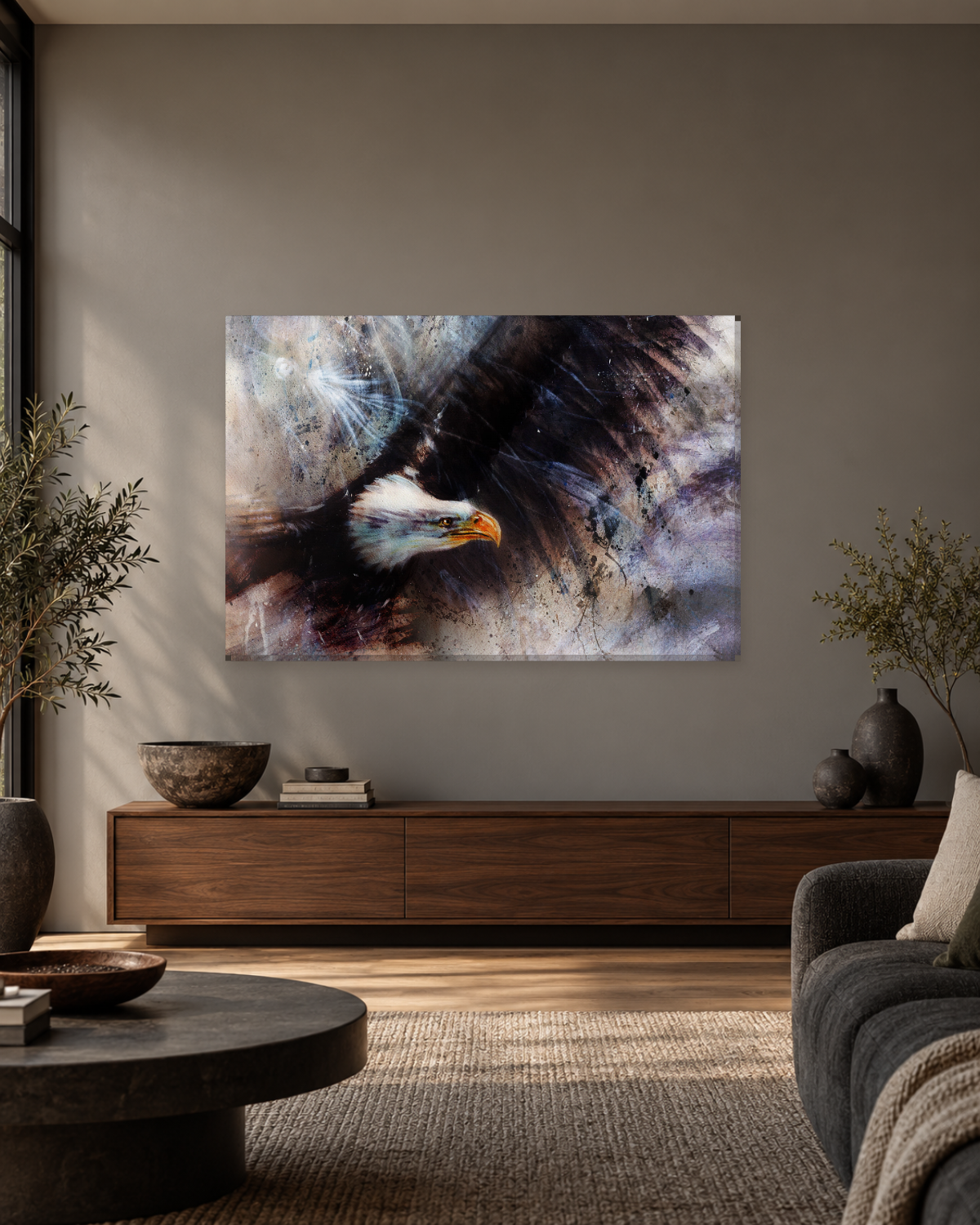 Bald Eagle in Flight Abstract Canvas Wall Art - Black and White Bird Art - Gallery Canvas - 38mm / 48 x 32 / Unframed preview