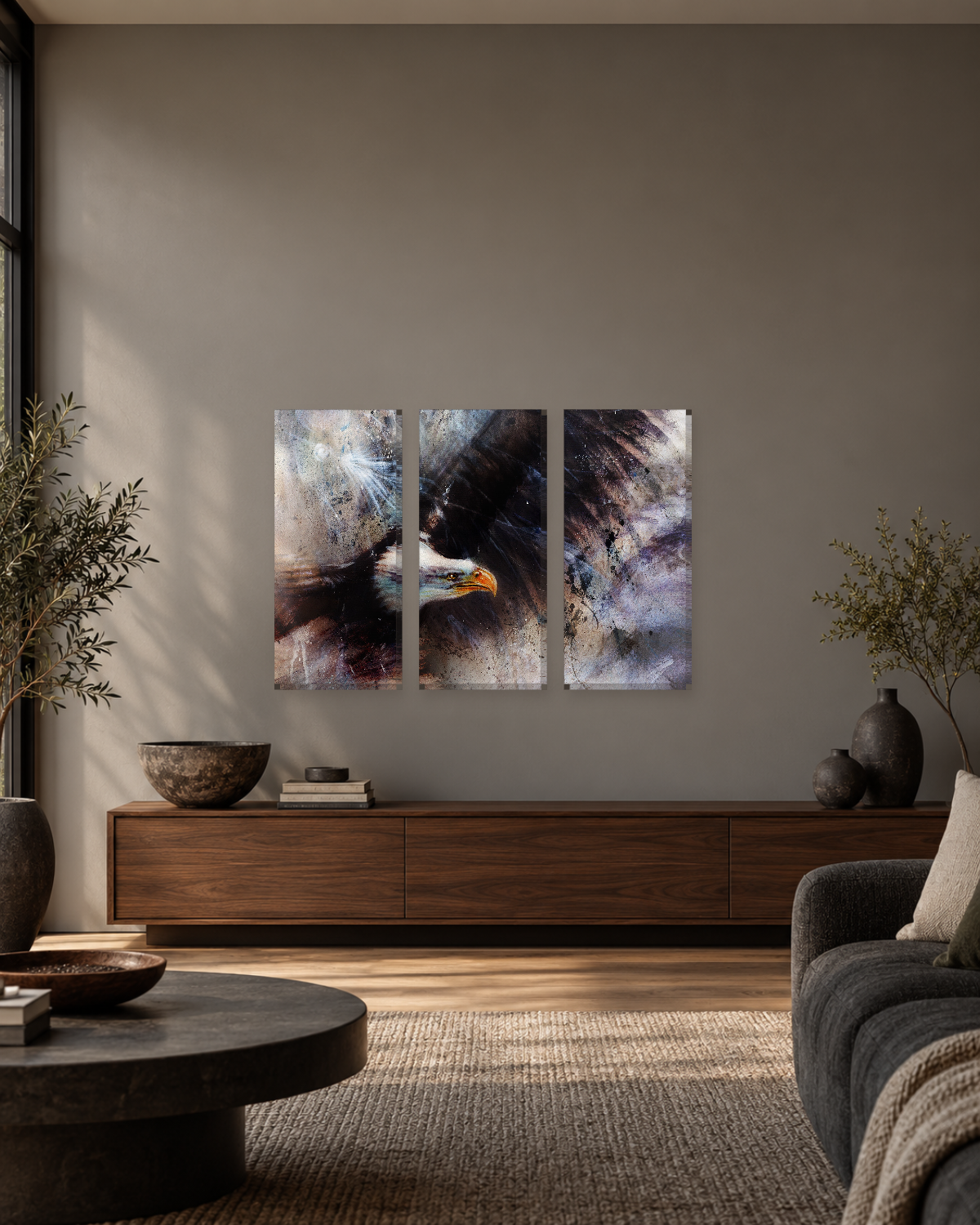Bald Eagle in Flight Abstract Canvas Wall Art - Black and White Bird Art - Gallery Canvas - 38mm / 48 x 32 / Unframed preview