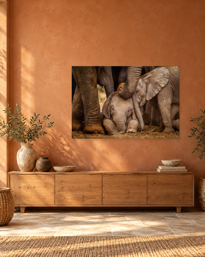 Baby Elephants with Their Herd Canvas Wall Art - Elephant Family Print - Gallery Canvas - 38mm / 48 x 32 / Unframed preview