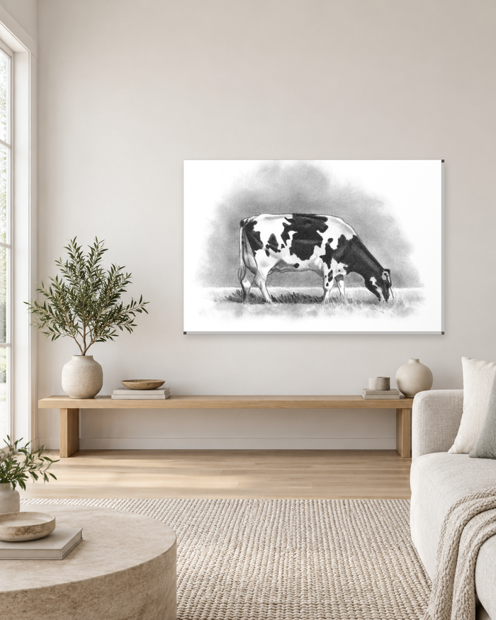 Black and White Cow Pencil Sketch Canvas Wall Art - Farmhouse Print - Gallery Canvas - 38mm / 48 x 32 / Unframed preview