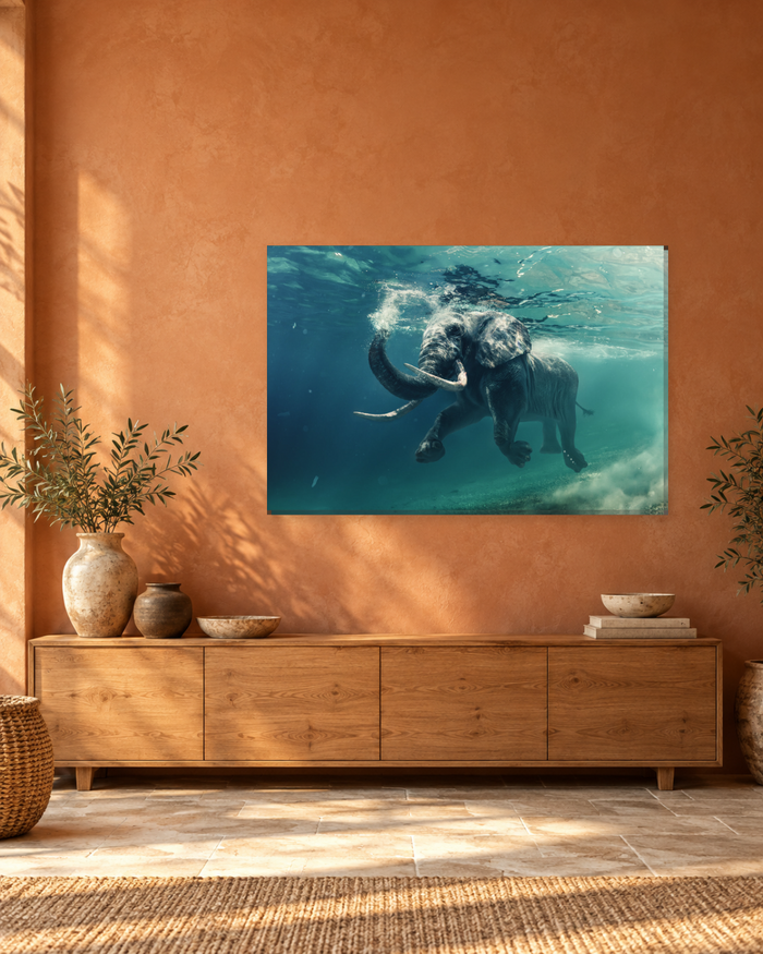 Elephant Swimming Underwater Canvas Wall Art - Turquoise Ocean Animal Art - Gallery Canvas - 38mm / 48 x 32 / Unframed preview