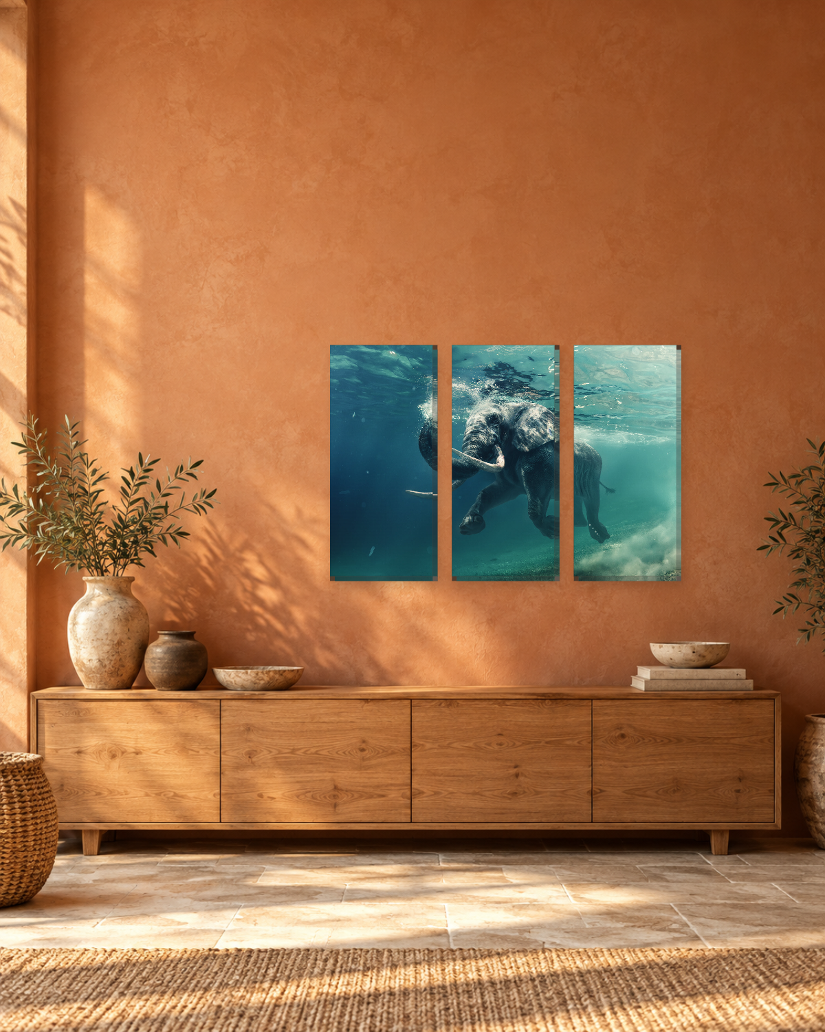 Elephant Swimming Underwater Canvas Wall Art - Turquoise Ocean Animal Art - Gallery Canvas - 38mm / 48 x 32 / Unframed preview