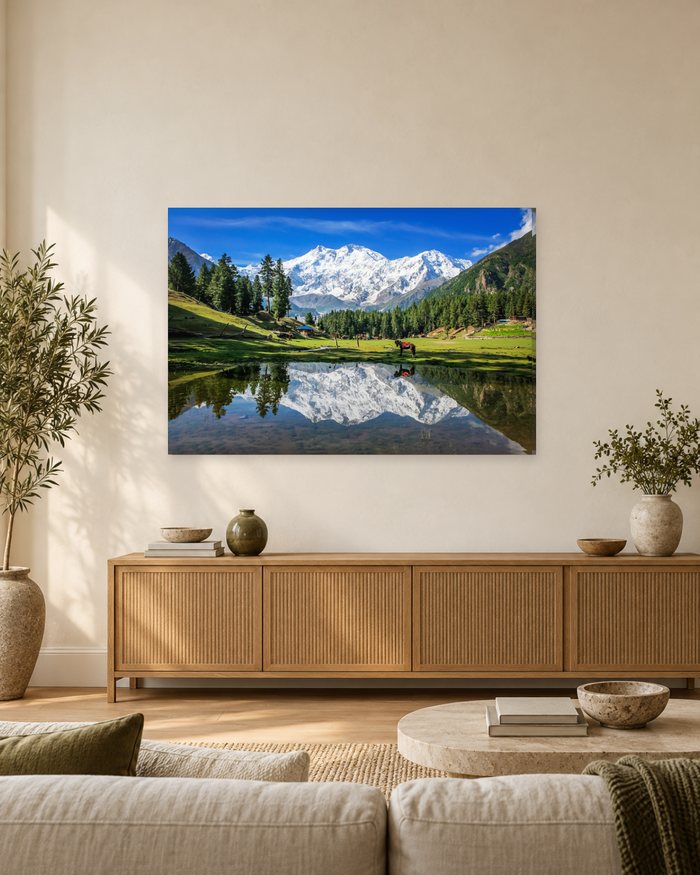 Fairy Meadows and Nanga Parbat Reflection - Pakistan Canvas Wall Art - Gallery Canvas - 38mm / 48 x 32 / Unframed preview