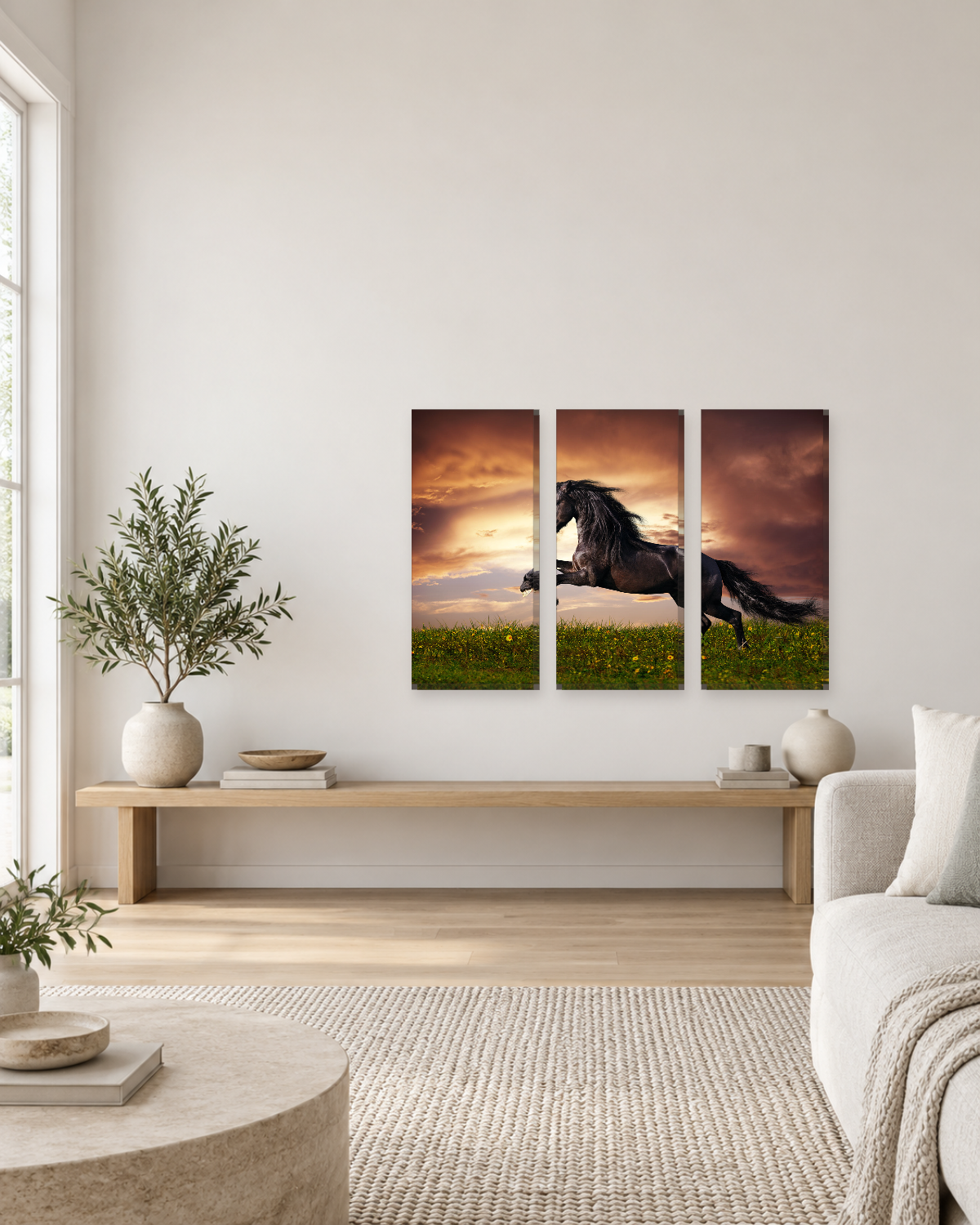 Black Horse Galloping Canvas Wall Art - Fiery Sunset Animal Art - Gallery Canvas - 38mm / 48 x 32 / Unframed preview