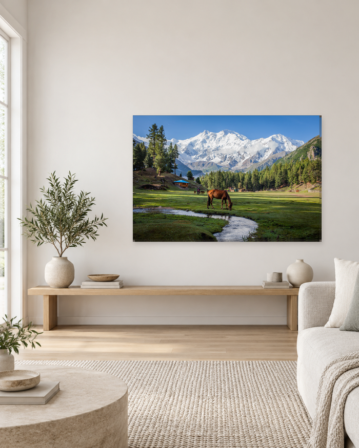 Horse Grazing at Fairy Meadows - Nanga Parbat Pakistan Canvas Wall Art - Gallery Canvas - 38mm / 48 x 32 / Unframed preview