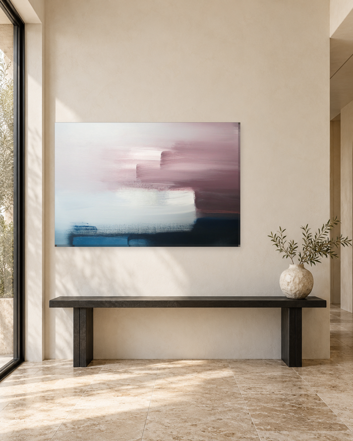 Blush Pink and Navy Brushstroke Abstract Canvas Wall Art - Gallery Canvas - 38mm / 48 x 32 / Unframed preview