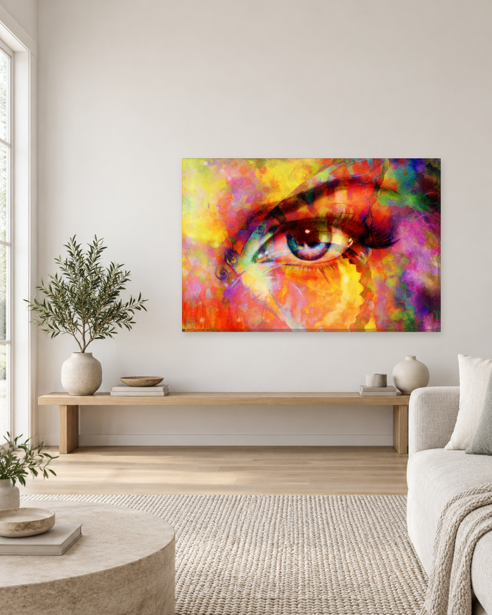 Colourful Eye Abstract Canvas Wall Art - Red Yellow and Purple Mosaic - Gallery Canvas - 38mm / 48 x 32 / Unframed preview
