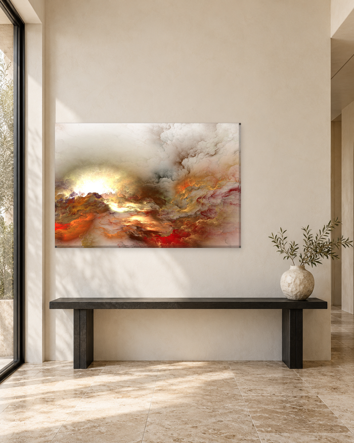 White and Orange Abstract Cloud Canvas Wall Art - Sunrise Glow - Gallery Canvas - 38mm / 48 x 32 / Unframed preview