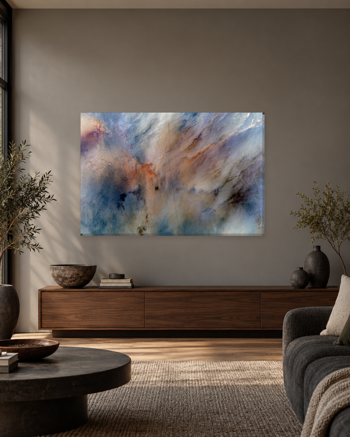 Beige and Dusty Blue Textured Abstract Canvas Wall Art - Rust Accents - Gallery Canvas - 38mm / 48 x 32 / Unframed preview