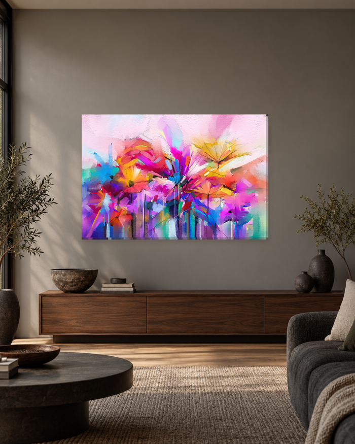 Colourful Flowers Oil Painting Canvas Wall Art - Pink and Orange Floral - Gallery Canvas - 38mm / 48 x 32 / Unframed preview