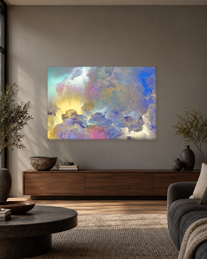 Pastel Clouds Abstract Canvas Wall Art - Lilac Gold Pink and Blue - Gallery Canvas - 38mm / 48 x 32 / Unframed preview